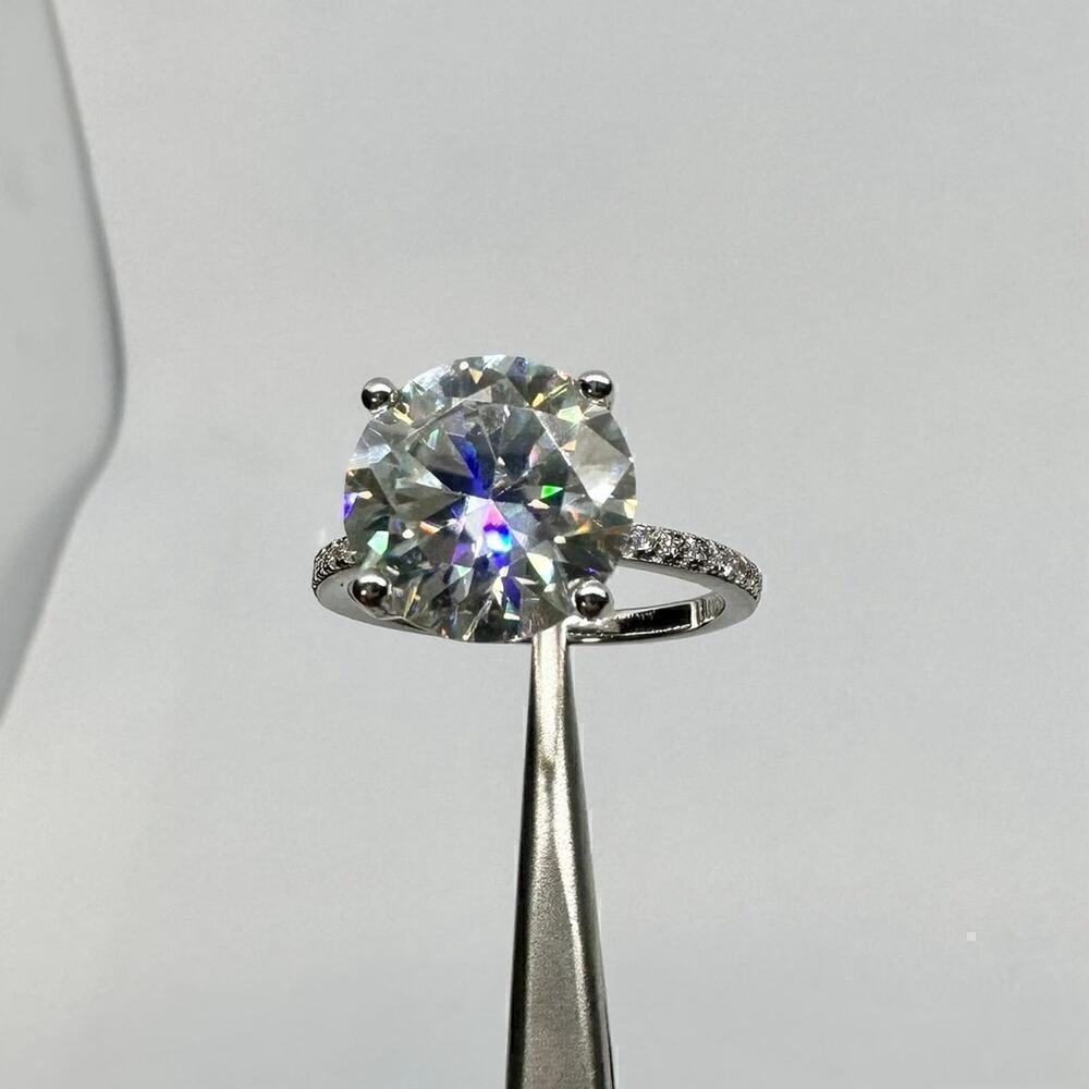 Moissanite Diamond Ring 3 Ct Engagement Wedding Ring Round Cut Solitaire GRA - Picture 3 of 11
